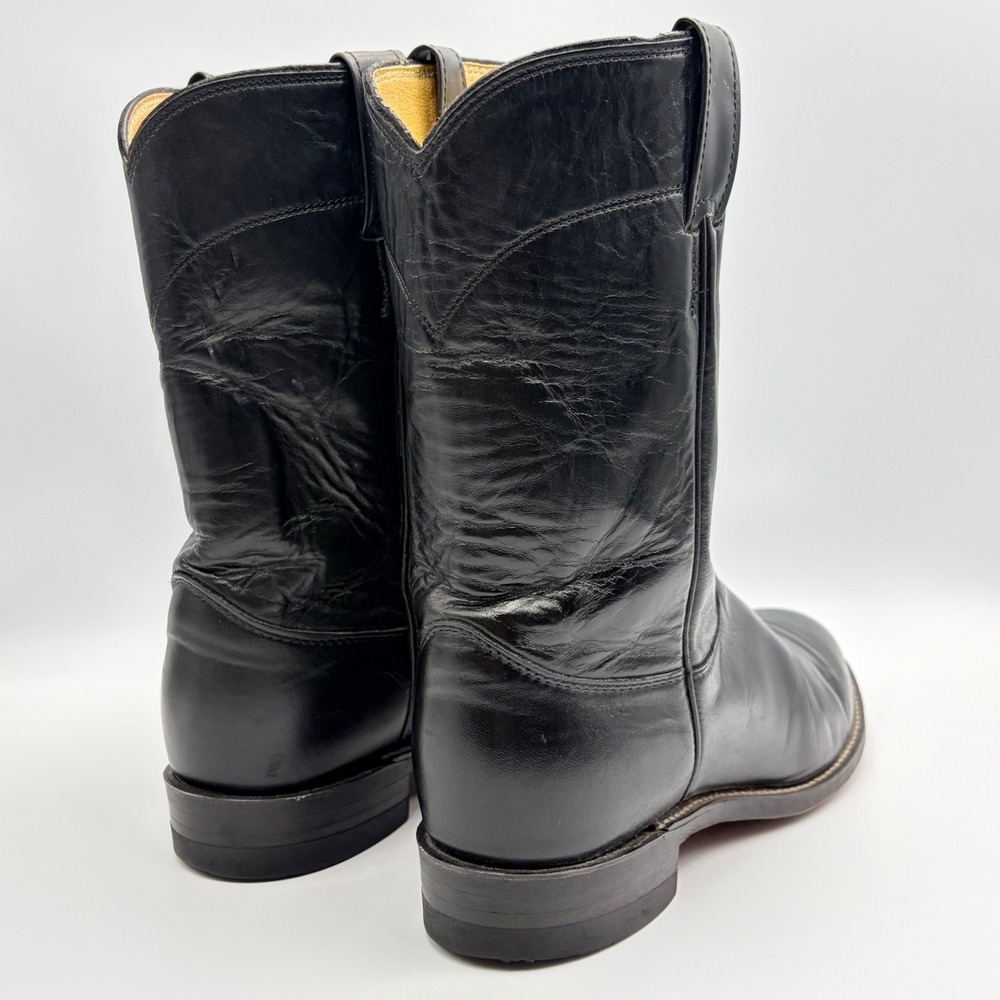 Justin 3133 Jackson Black Leather Western Roper Boots Mens Size 8 EE Pull on USA - Picture 6 of 15